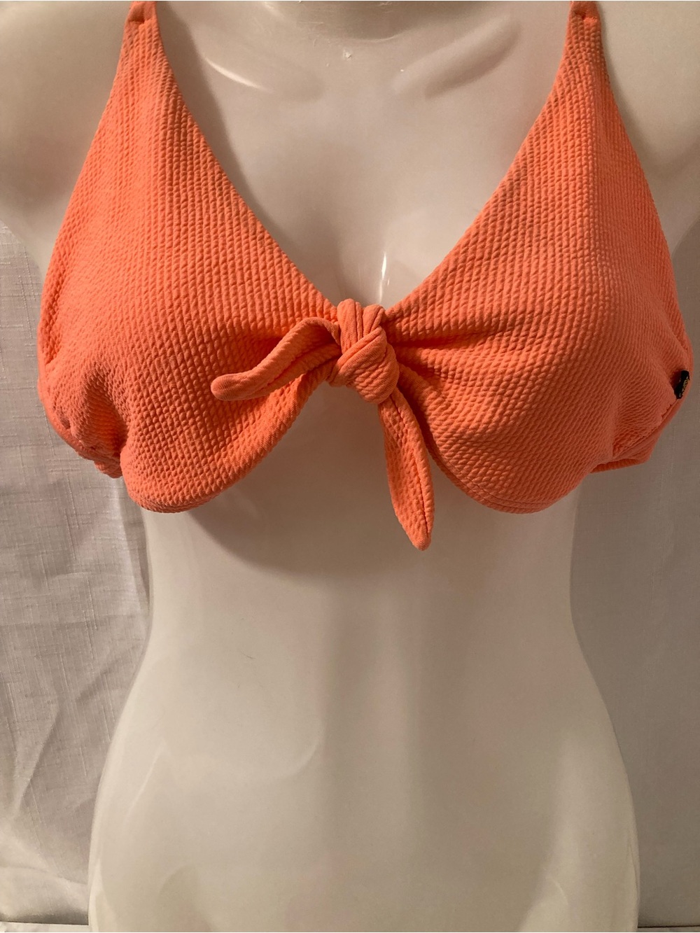 Retro Orange Textured Tie Front Bikini Top Cross Back Adjustable Straps M
